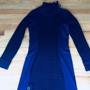 Prana blue cowl neck sweater dress, size XS.